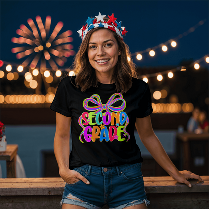 Second Grade Neon Ribbon Teacher Team T-shirt
