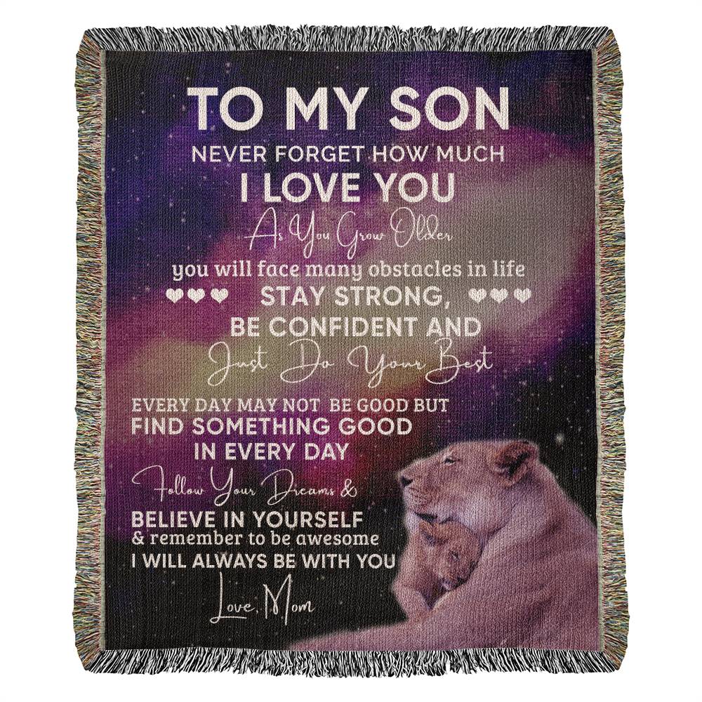 To My Son Lion Blanket - Gift From Mom - Heirloom Woven Blanket