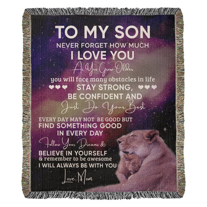 To My Son Lion Blanket - Gift From Mom - Heirloom Woven Blanket