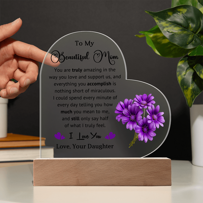 Supportive Mom Heart Acrylic Plaque and Nightlight