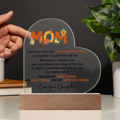 Mom Heart Acrylic Plaque that Lights Up
