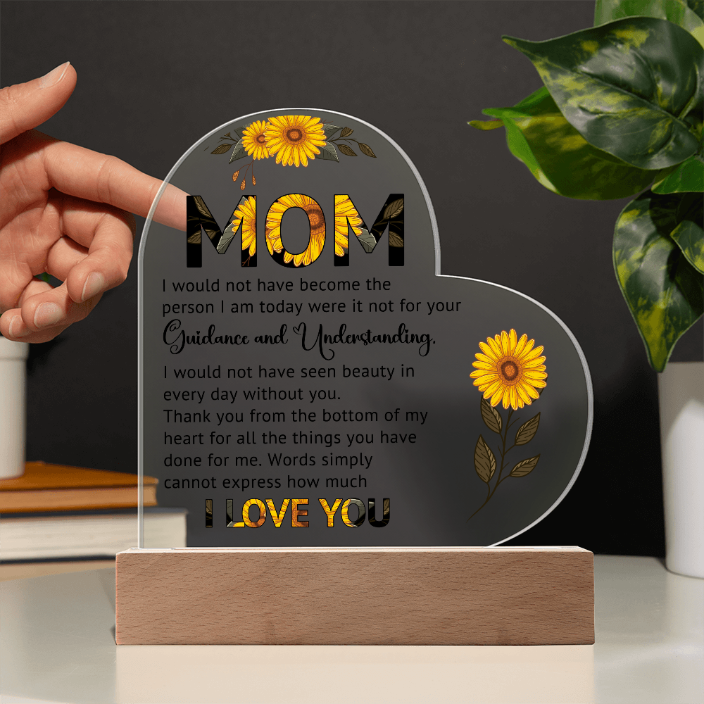 Sunflower Mom Heart Acrylic Plaque