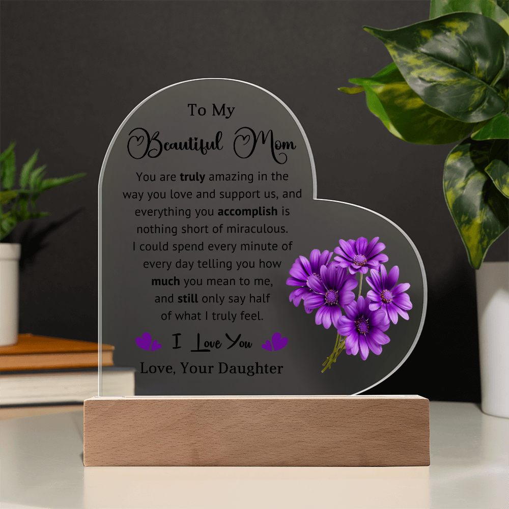 Supportive Mom Heart Acrylic Plaque and Nightlight