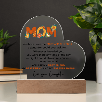 Mom Heart Acrylic Plaque that Lights Up