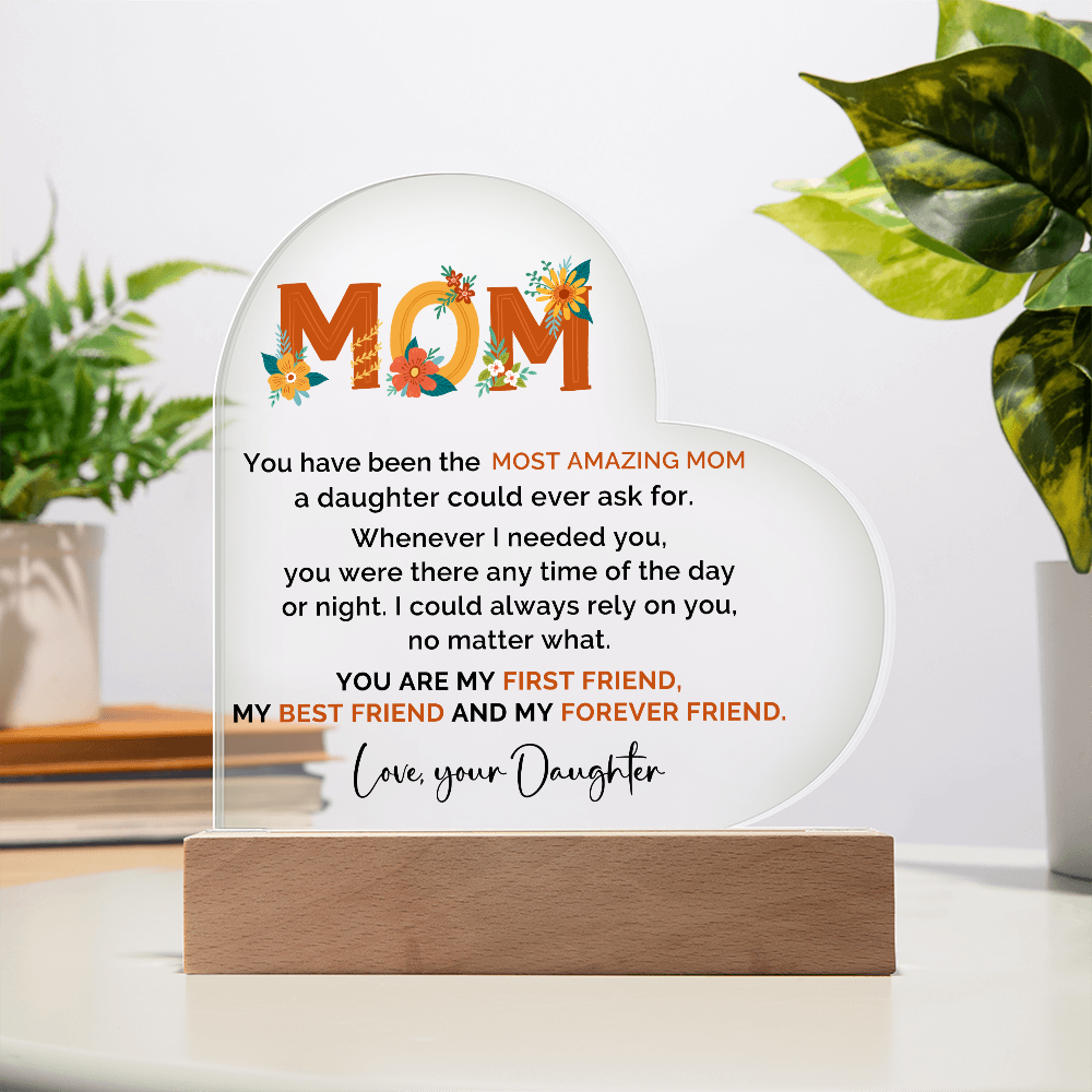 Mom Heart Acrylic Plaque that Lights Up