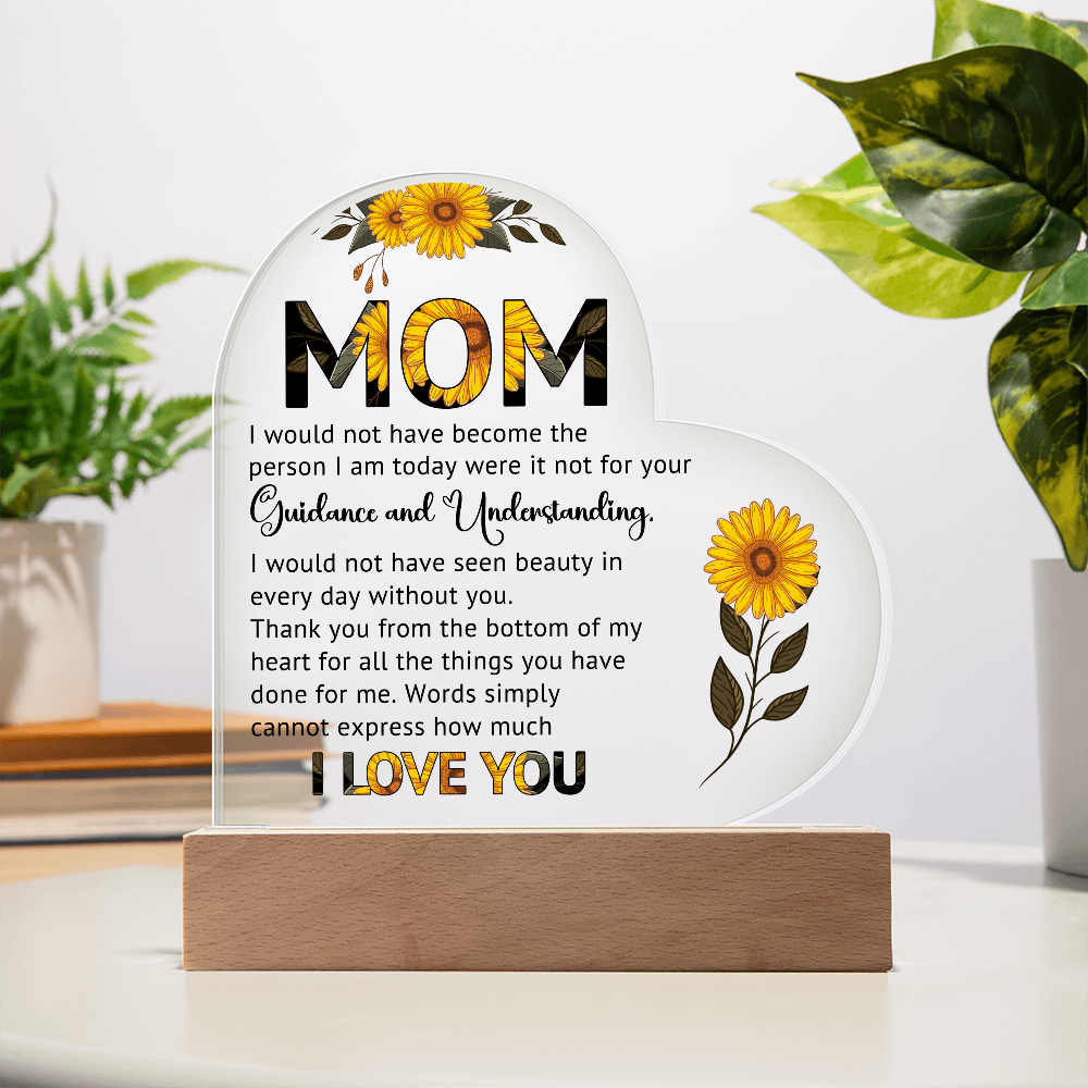 Sunflower Mom Heart Acrylic Plaque