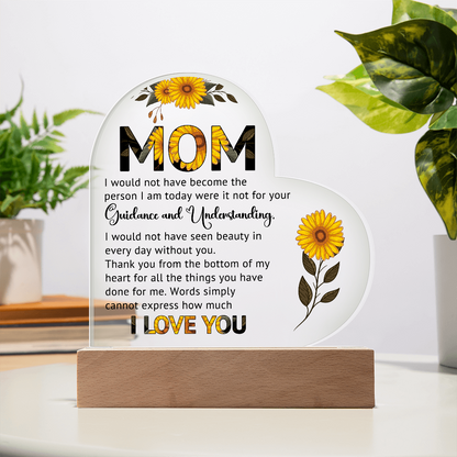 Sunflower Mom Heart Acrylic Plaque