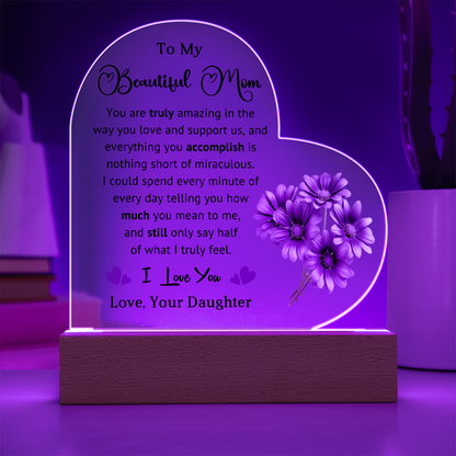 Supportive Mom Heart Acrylic Plaque and Nightlight