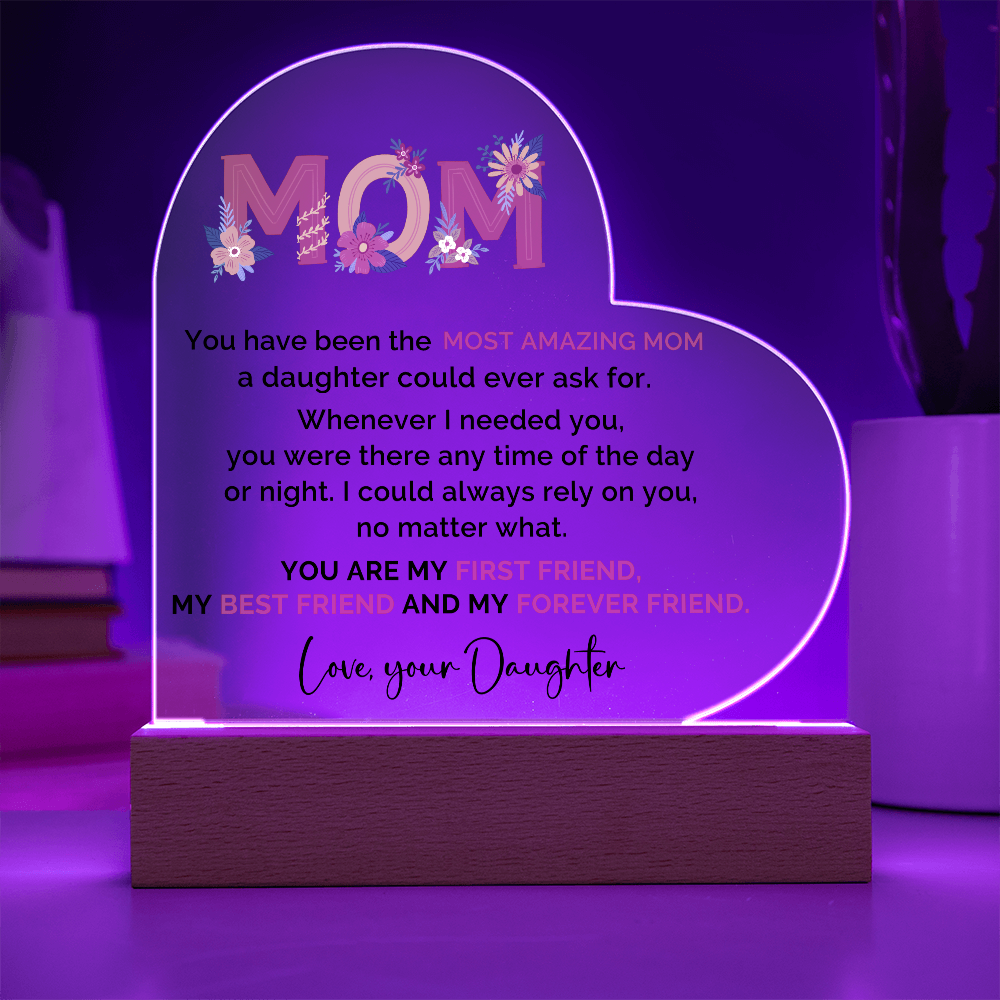 Mom Heart Acrylic Plaque that Lights Up