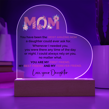 Mom Heart Acrylic Plaque that Lights Up