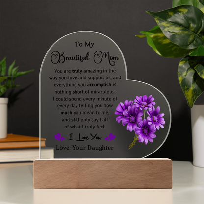 Supportive Mom Heart Acrylic Plaque and Nightlight