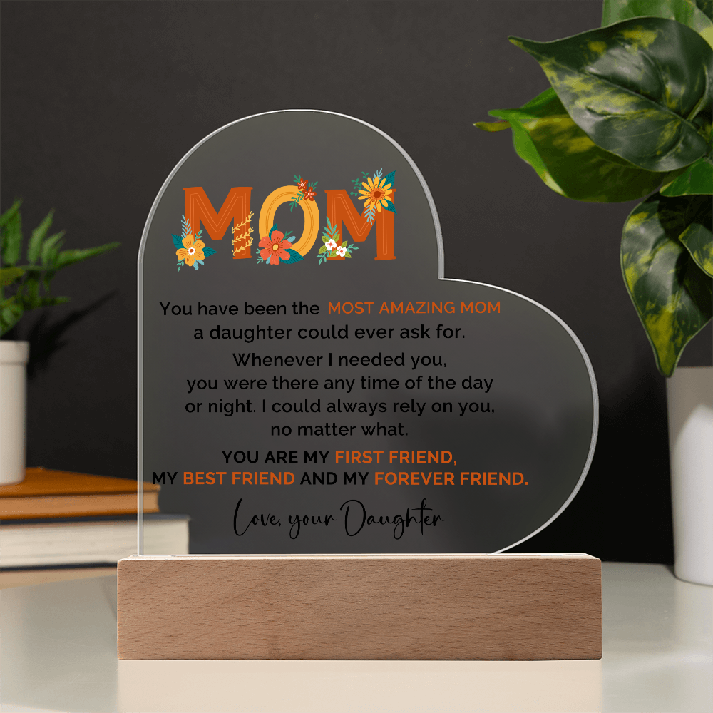 Mom Heart Acrylic Plaque that Lights Up