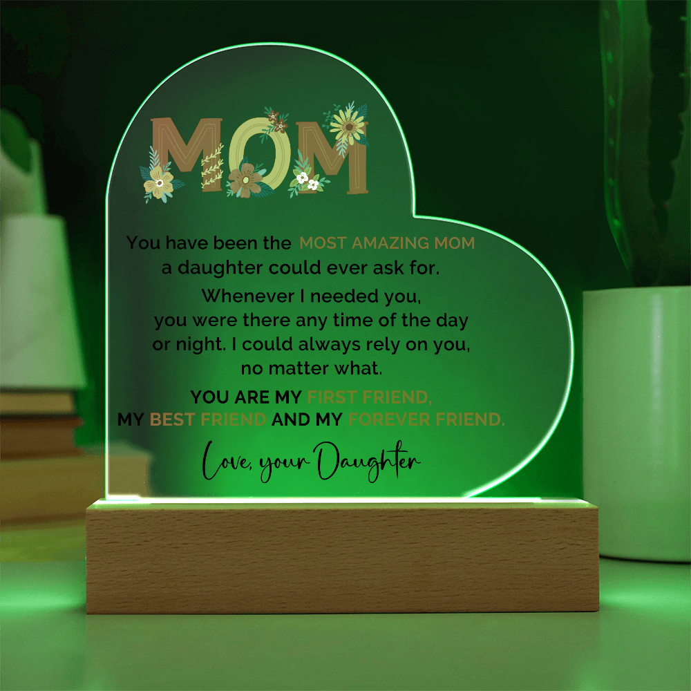 Mom Heart Acrylic Plaque that Lights Up