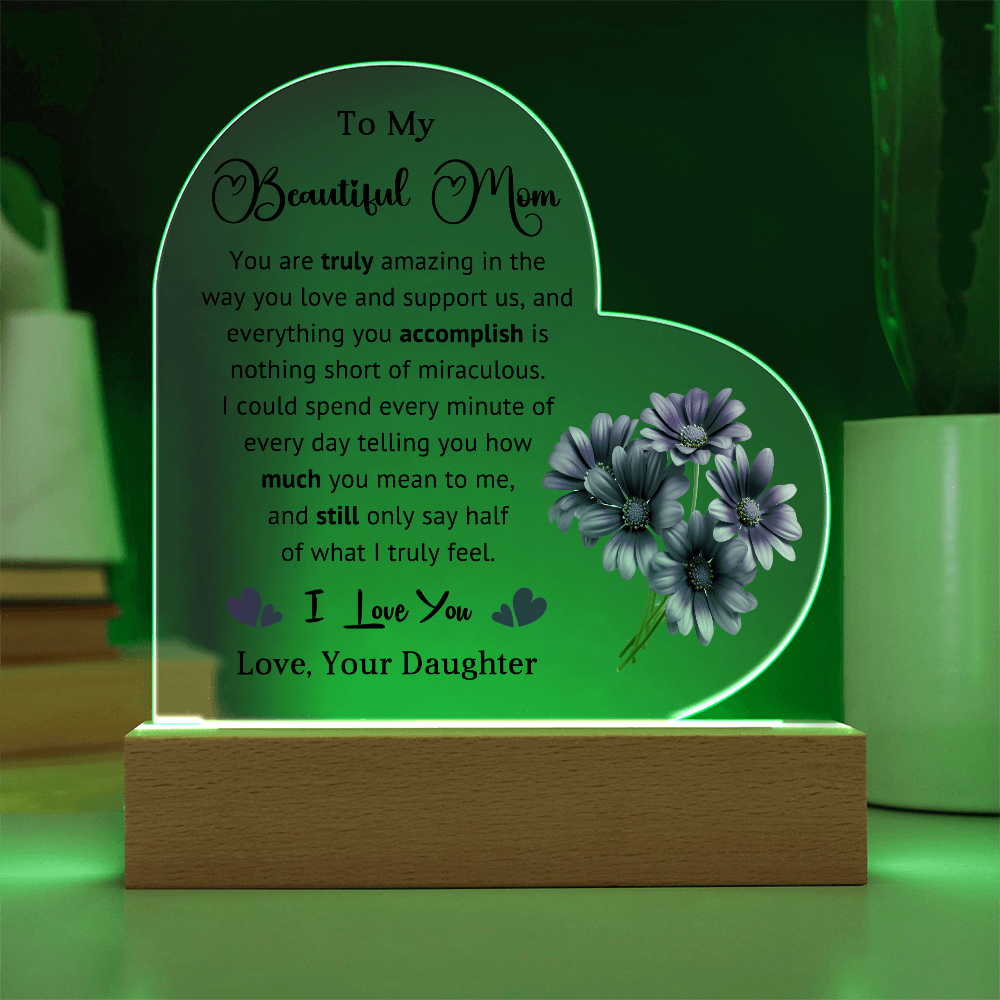 Supportive Mom Heart Acrylic Plaque and Nightlight