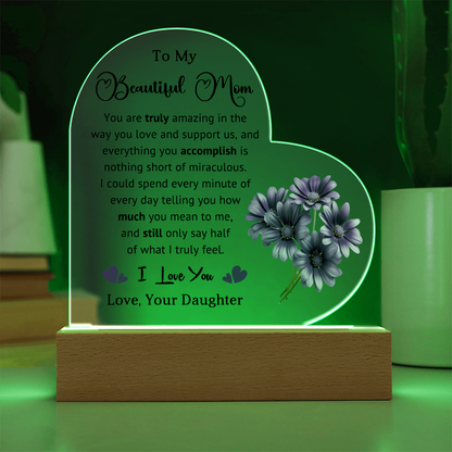 Supportive Mom Heart Acrylic Plaque and Nightlight
