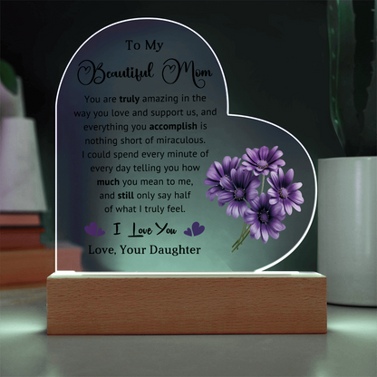 Supportive Mom Heart Acrylic Plaque and Nightlight