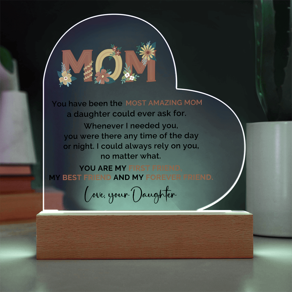Mom Heart Acrylic Plaque that Lights Up