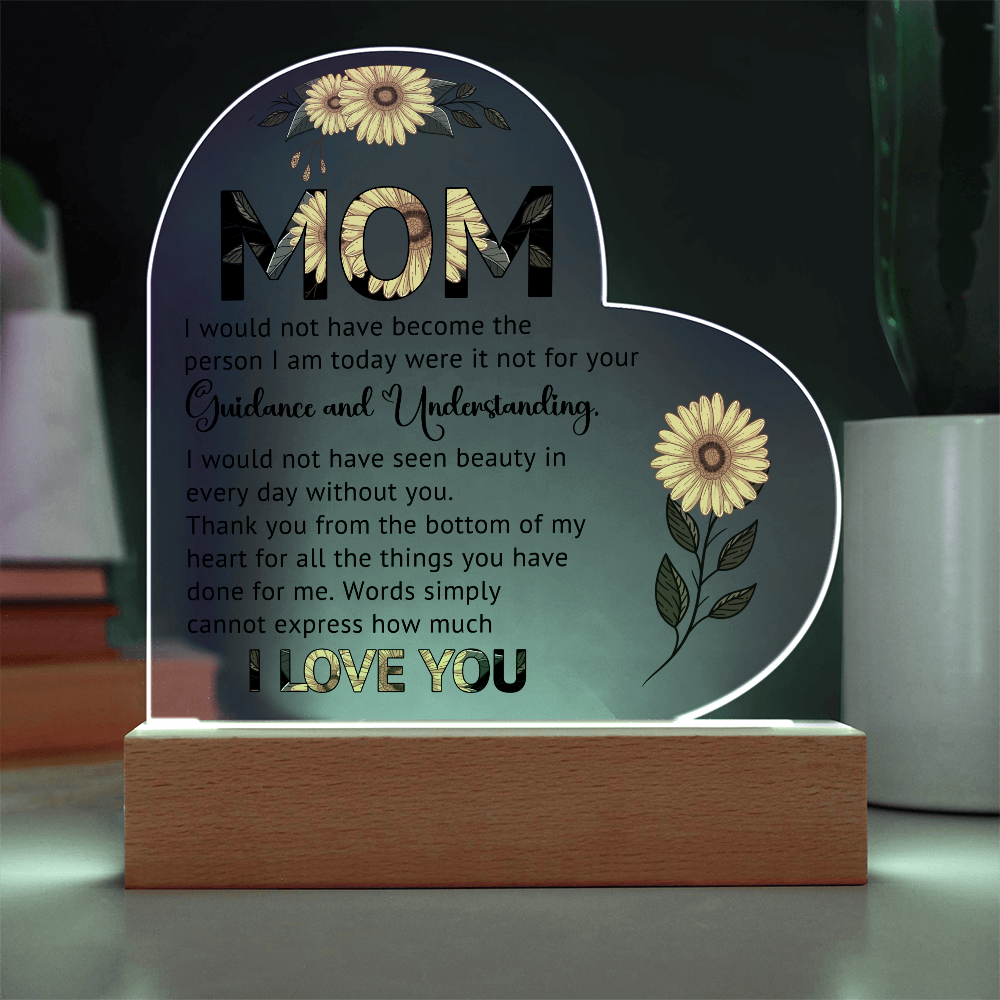 Sunflower Mom Heart Acrylic Plaque