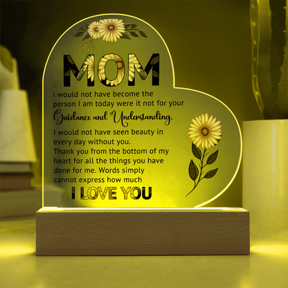 Sunflower Mom Heart Acrylic Plaque