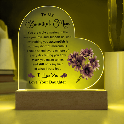 Supportive Mom Heart Acrylic Plaque and Nightlight