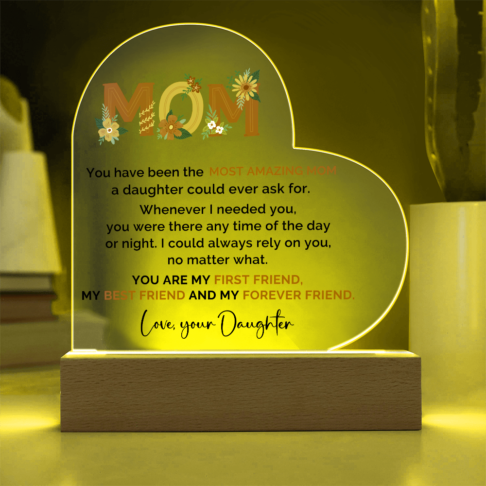 Mom Heart Acrylic Plaque that Lights Up