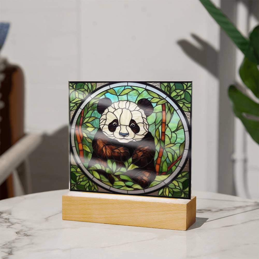 Panda Bear Stained Glass Sublimation Square Acrylic Plaque