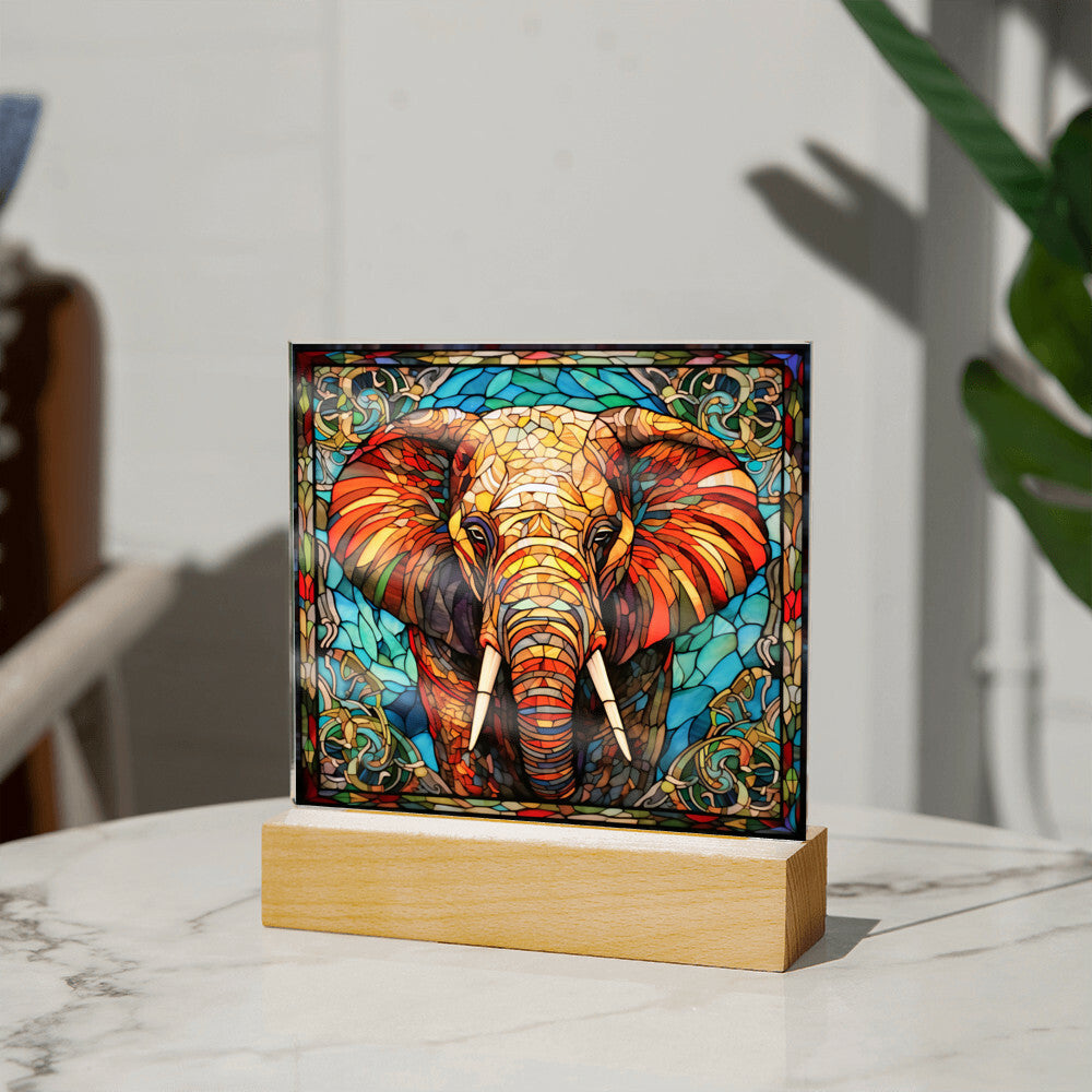 Elephant Sublimation Stained Glass Square Acrylic Plaque