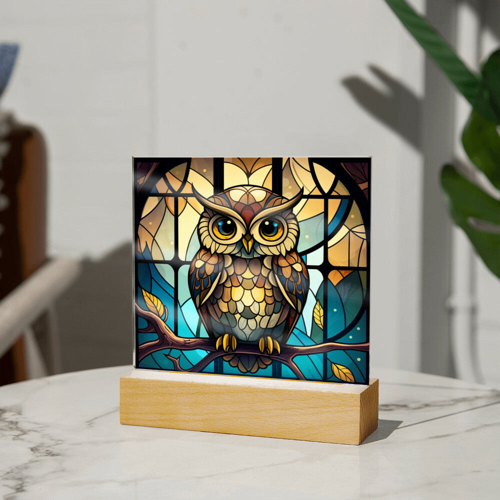 OWL Stained Glass Sublimation Square Acrylic Plaque