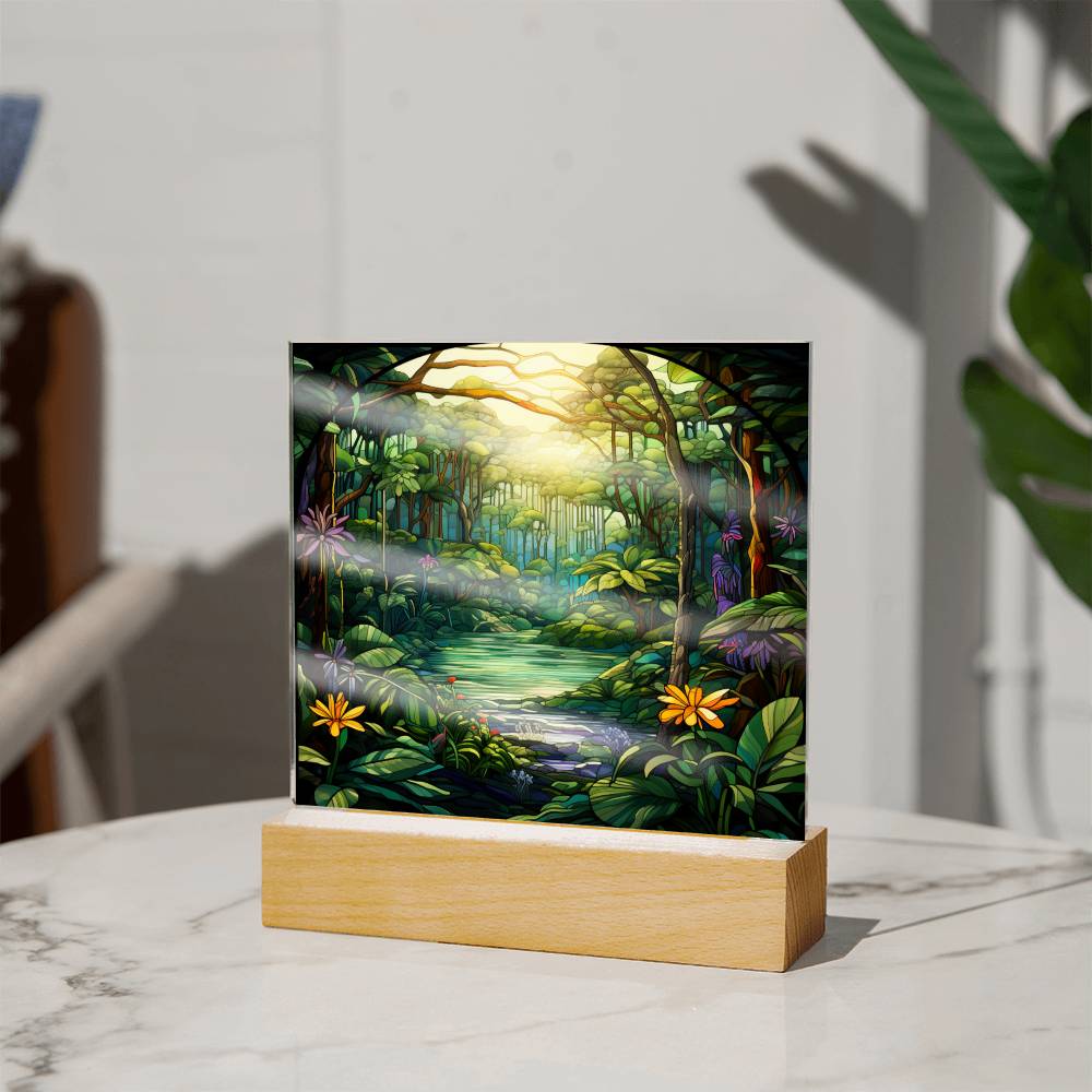 Tropical Rainforest Stained Glass Sublimation Square Acrylic Plaque