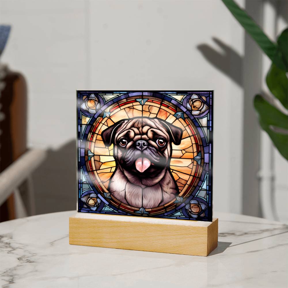 Pug2 Dog Acrylic  Square Plaque, Pet Memorial