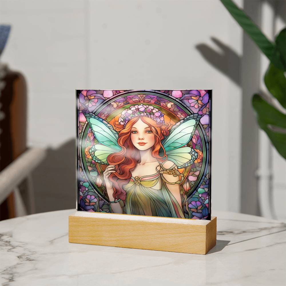 Fairy Sublimation Stained Glass Square Acrylic Plaque