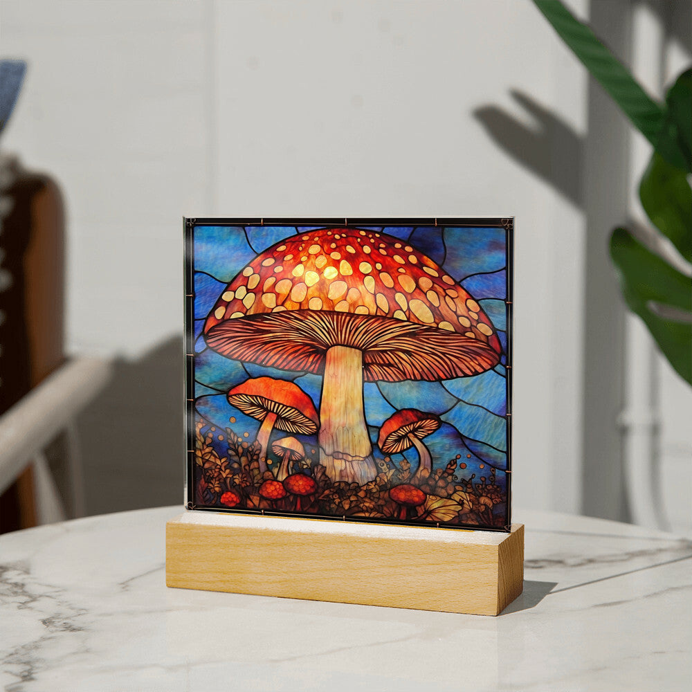 Mushroom Stained Glass Sublimation Square Acrylic Plaque