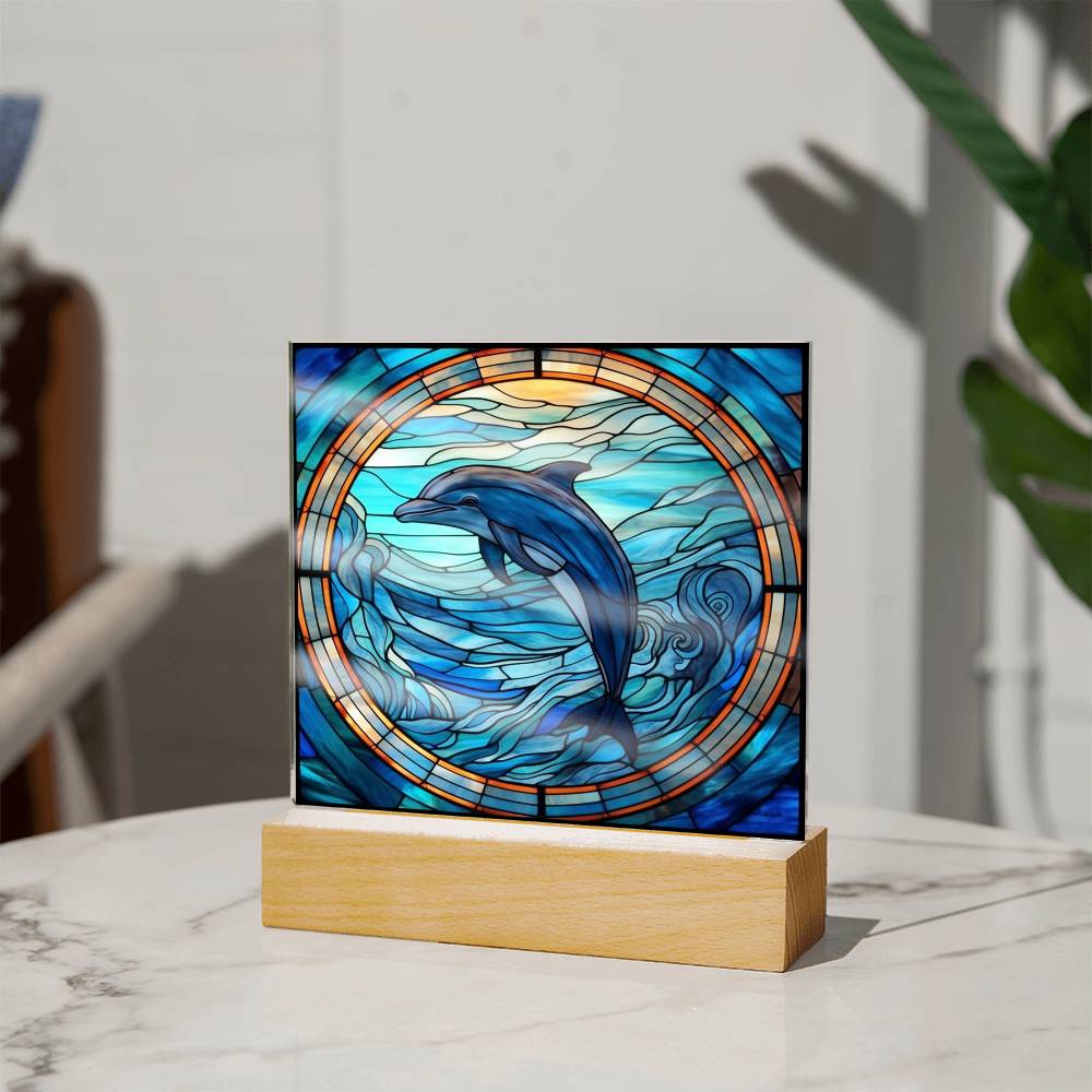 Dolphin Sublimation Stained Glass Square Acrylic Plaque