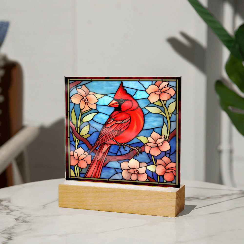 Red Cardinal Stained Glass Sublimation Square Acrylic Plaque