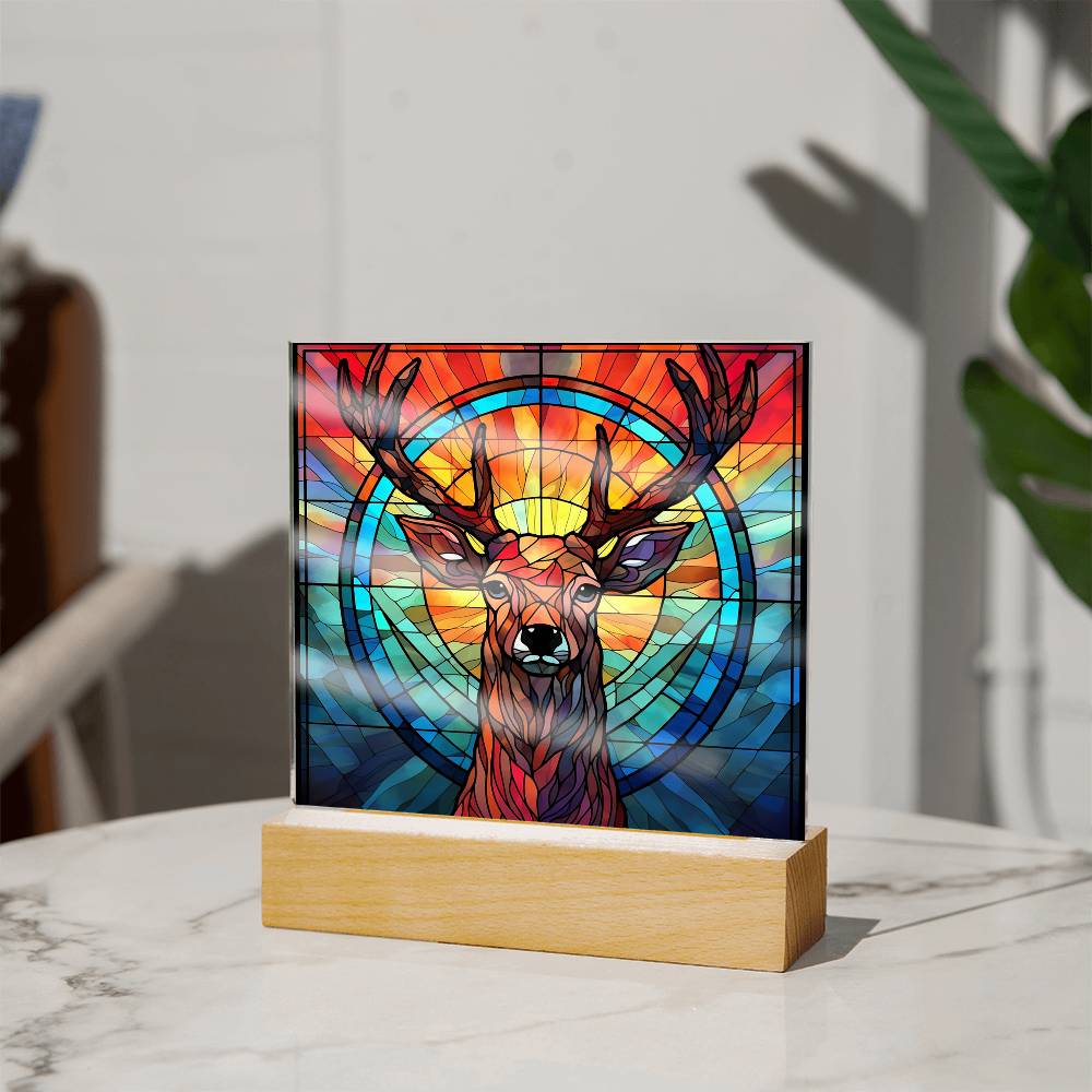 Buck Deer Sublimation Stained Glass Square Acrylic Plaque