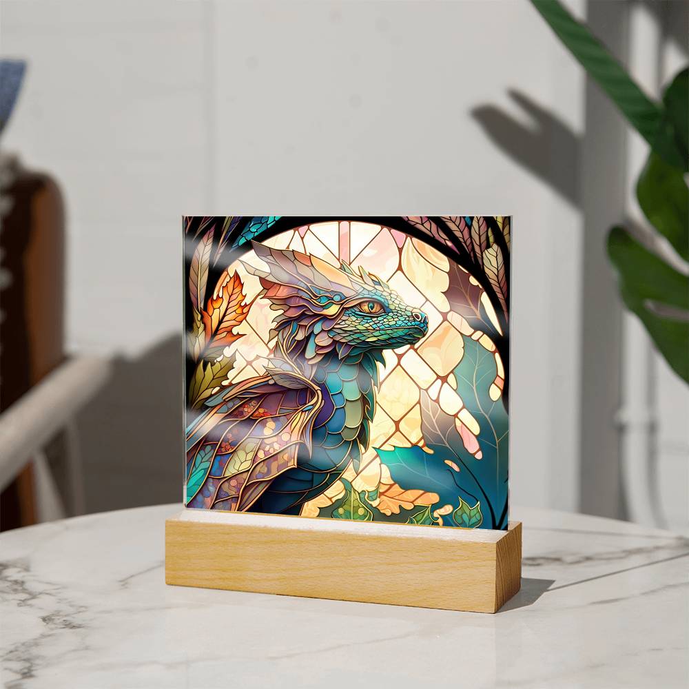 Dragon Faux Stained Glass Square Acrylic Plaque