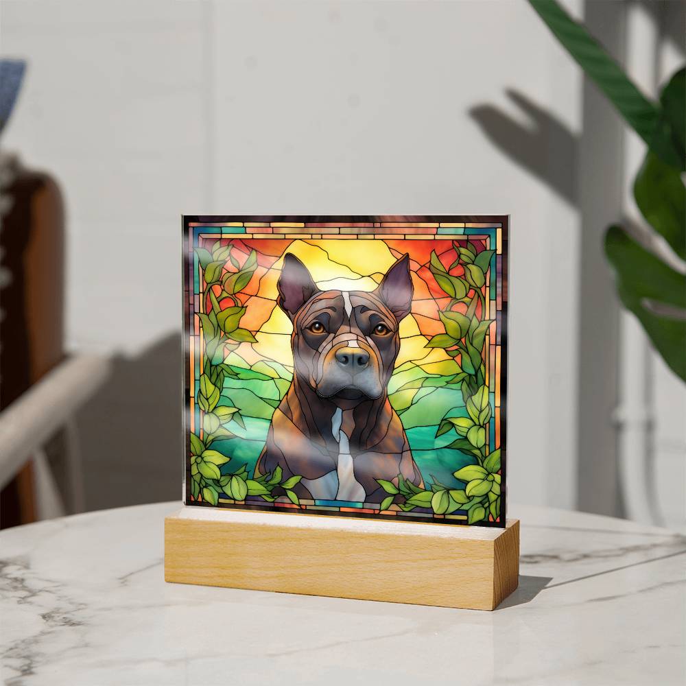 Grey American Pit Bull Terrier Dog Acrylic  Square Plaque, Pet Memorial