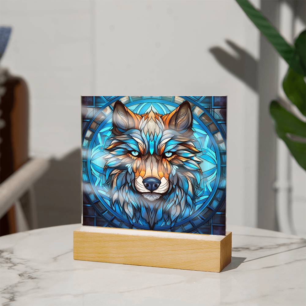 Wolf Sublimation Stained Glass Square Acrylic Plaque