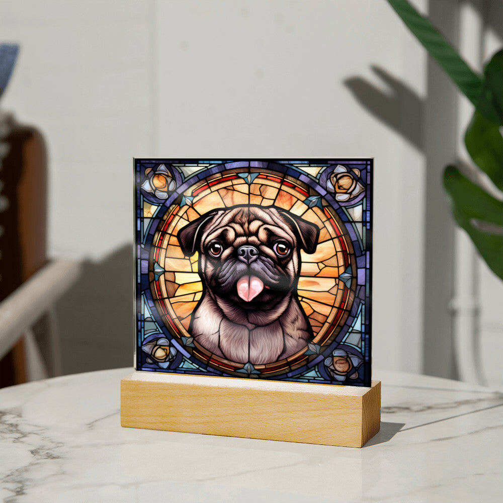 Pug2 Dog Acrylic  Square Plaque, Pet Memorial