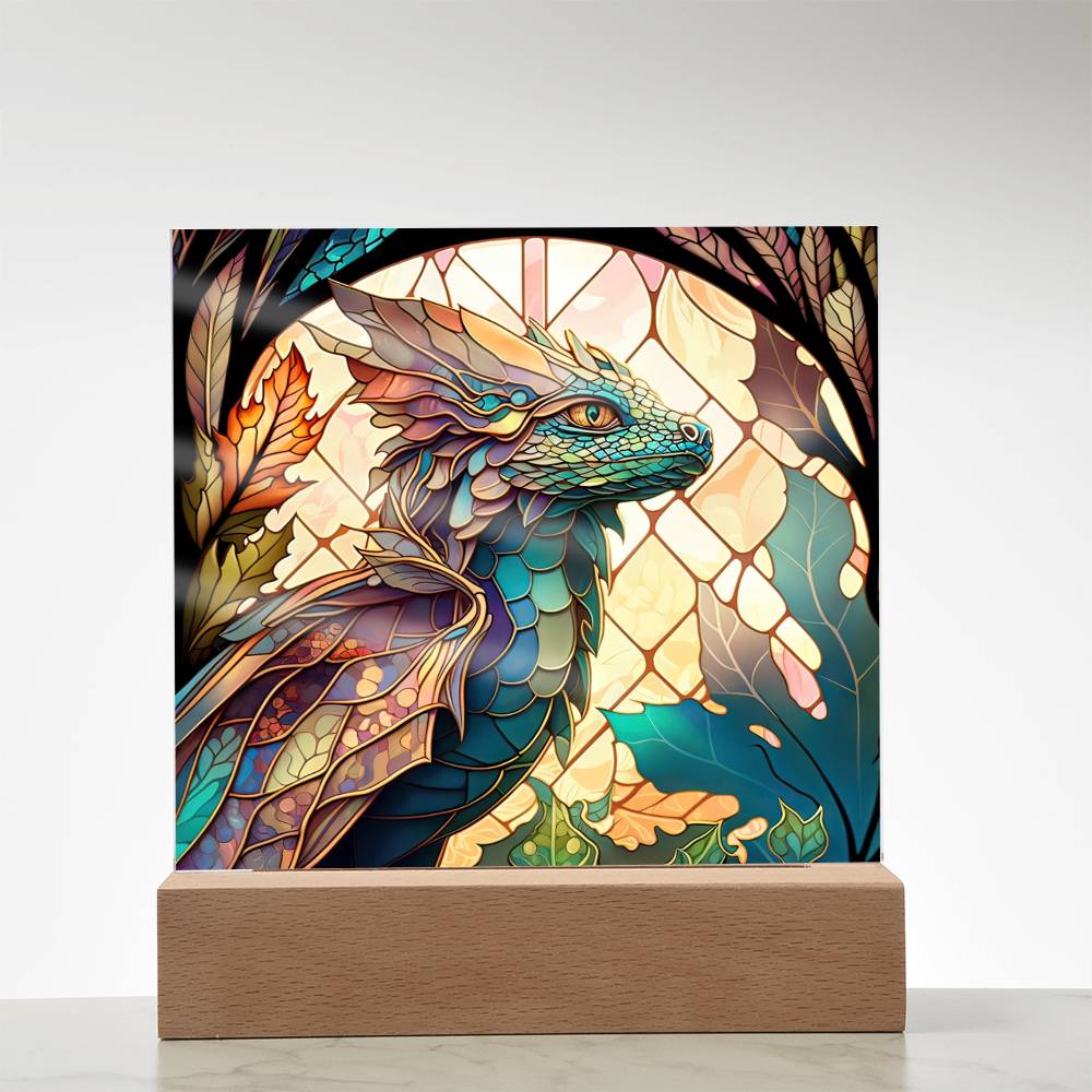 Dragon Faux Stained Glass Square Acrylic Plaque