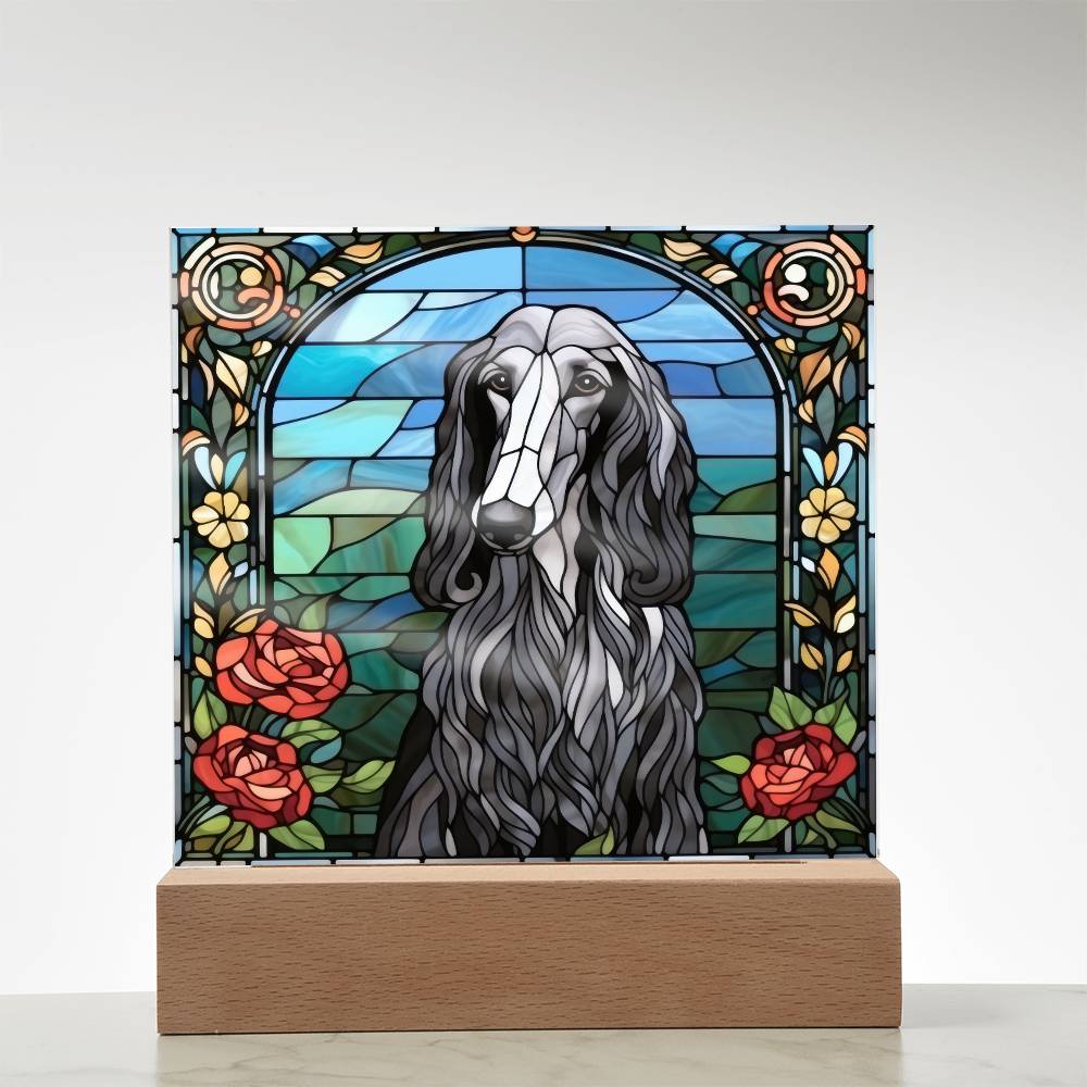 Grey Afghan Hound Dog Acrylic  Square Plaque, Pet Memorial