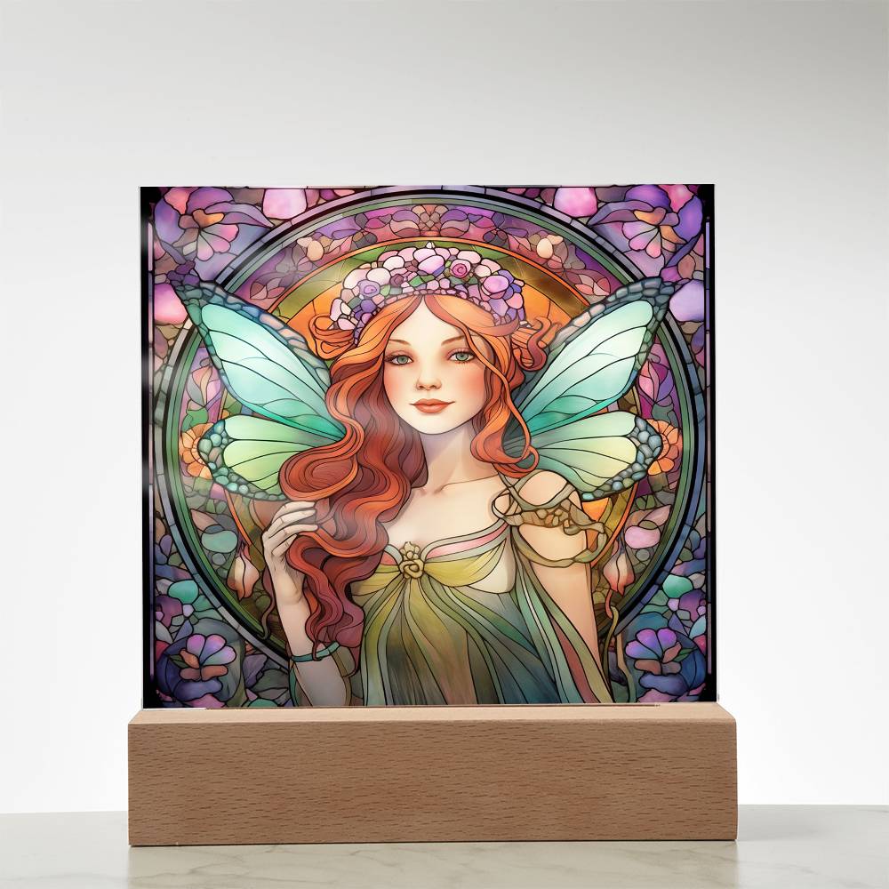 Fairy Sublimation Stained Glass Square Acrylic Plaque