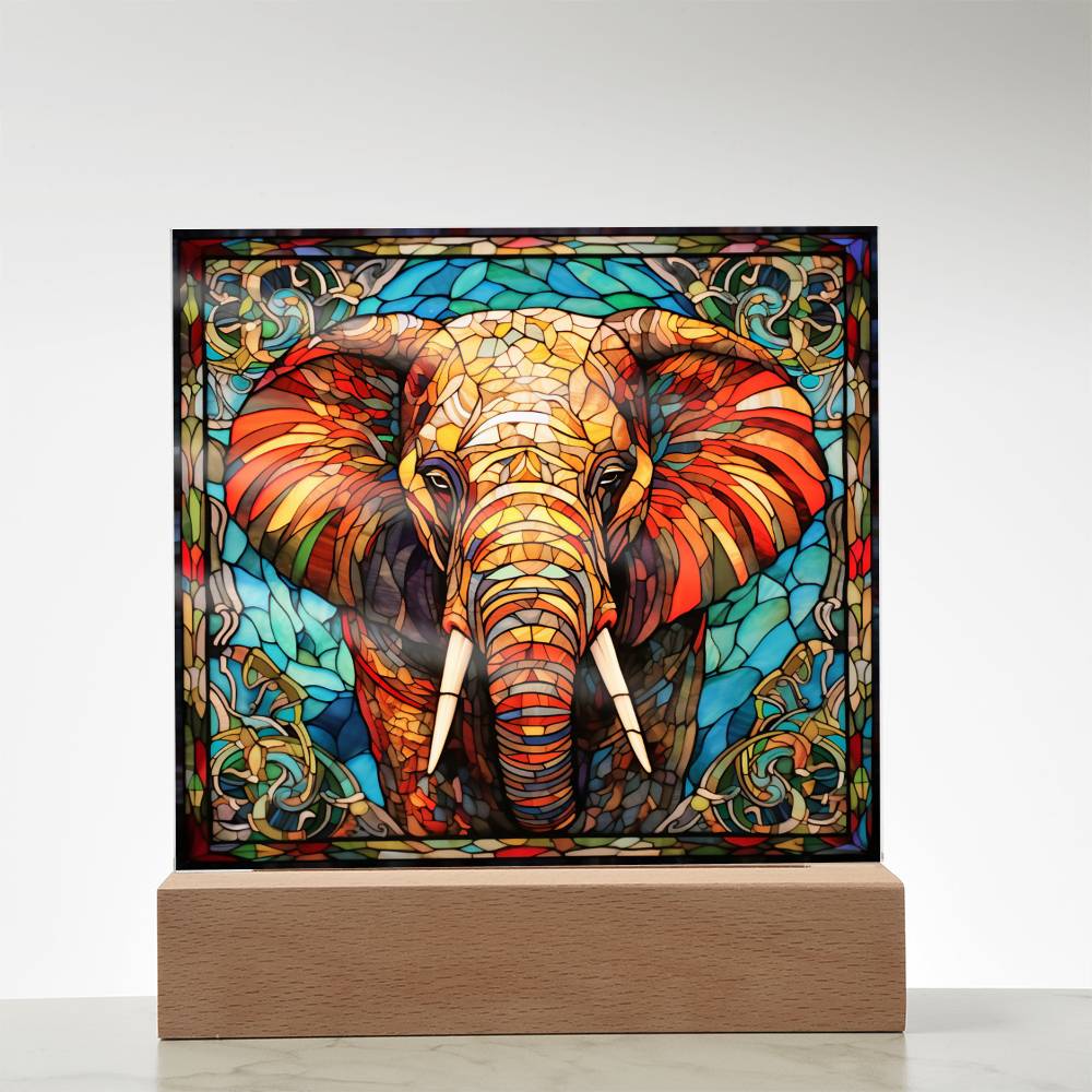 Elephant Sublimation Stained Glass Square Acrylic Plaque