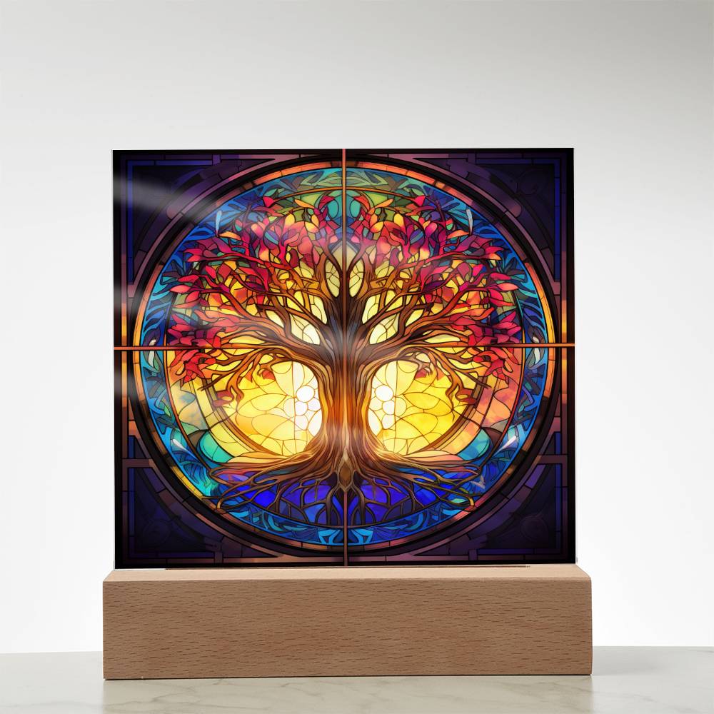 Tree of Life Stained Glass Sublimation Square Acrylic Plaque