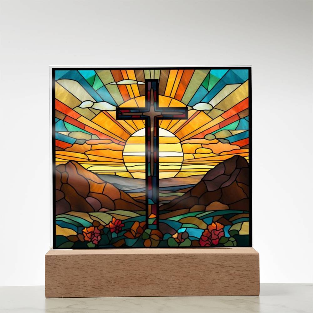 Stained Glass Cross Square Acrylic Plaque