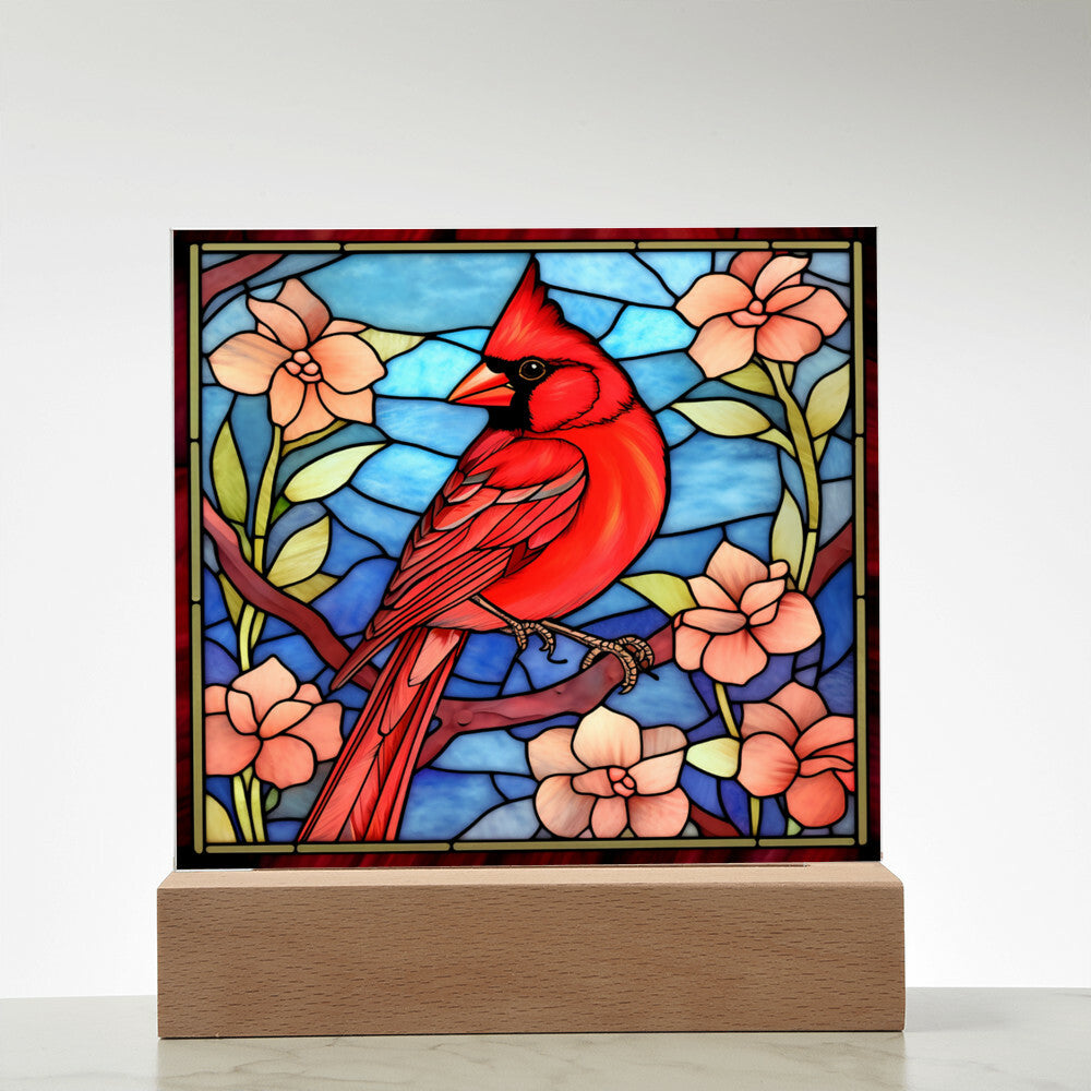 Red Cardinal Stained Glass Sublimation Square Acrylic Plaque