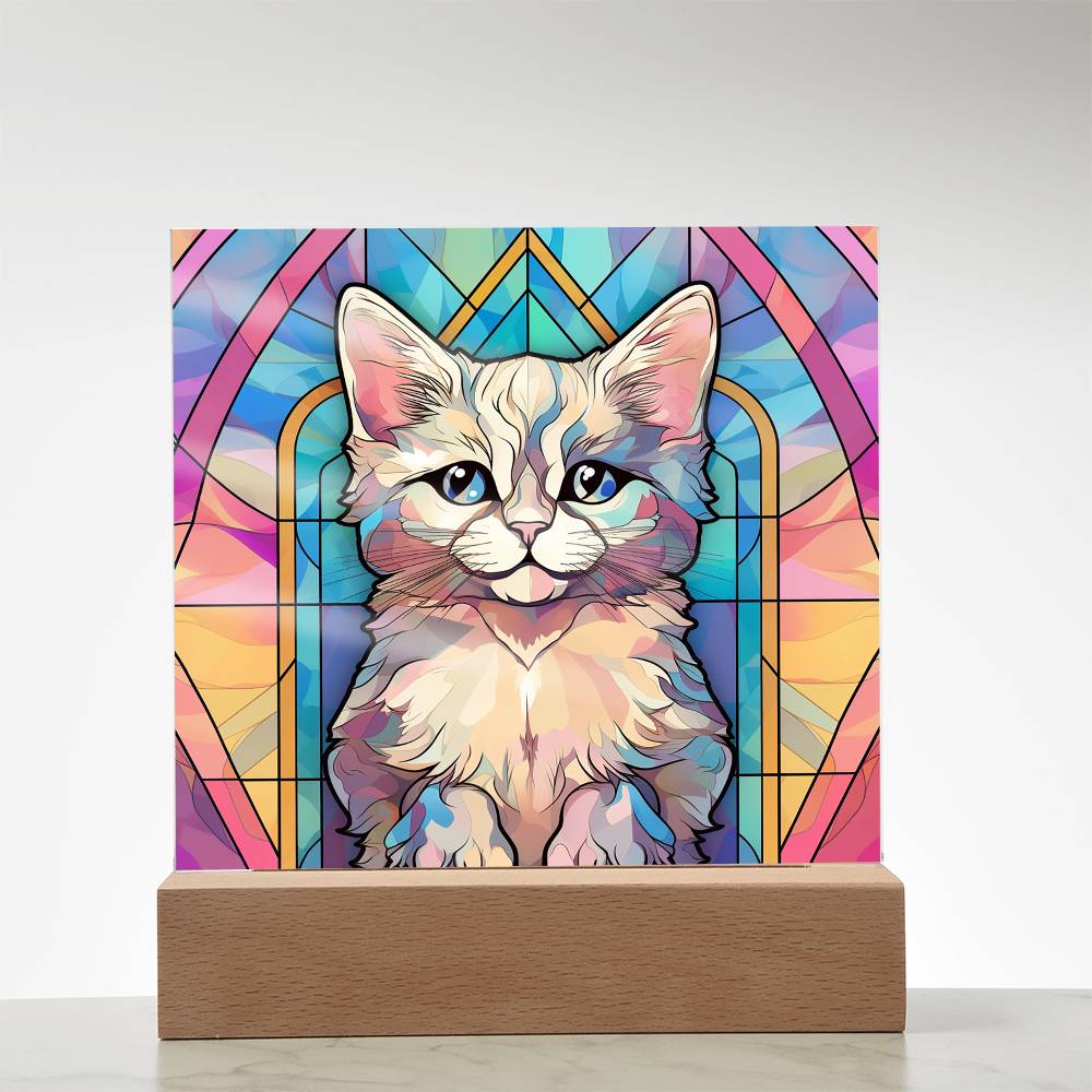 Kitty Cat Sublimation Stained Glass Square Acrylic Plaque