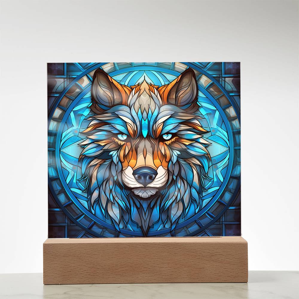 Wolf Sublimation Stained Glass Square Acrylic Plaque