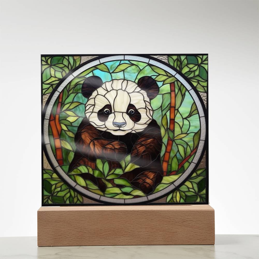 Panda Bear Stained Glass Sublimation Square Acrylic Plaque