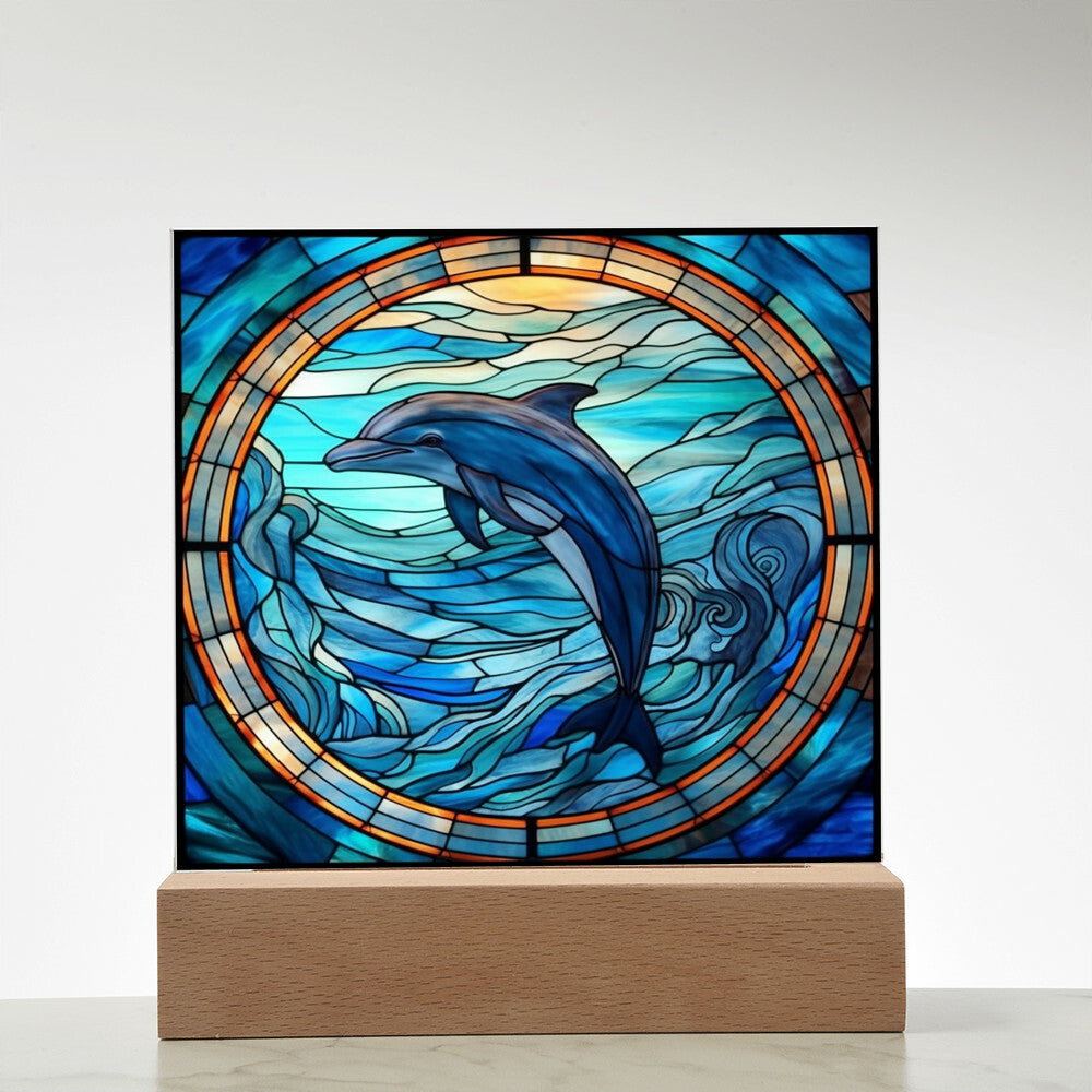 Dolphin Sublimation Stained Glass Square Acrylic Plaque